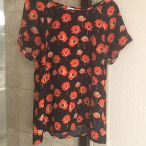 CAbi navy top- orange poppies. Split back detail